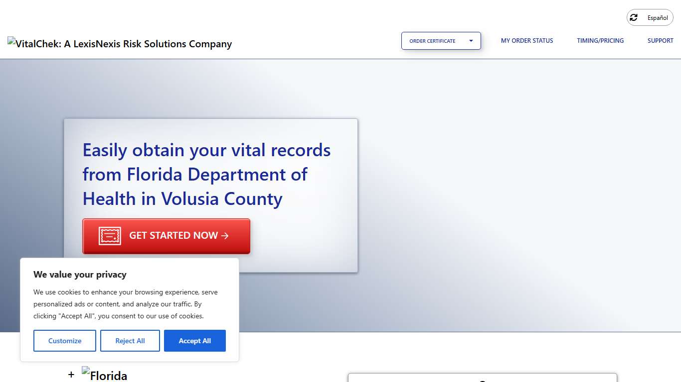 Florida Department of Health in Volusia County (FL) Order Certificates - VitalChek
